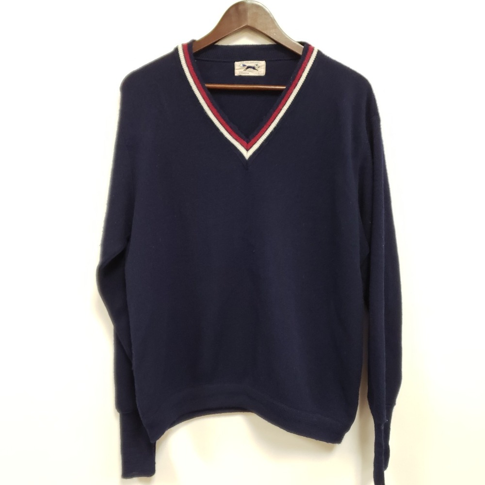 Jcp Mens Vtg Tennis‎ Sweater Size L Union Blue V Neck Varsity Preppy Old Money